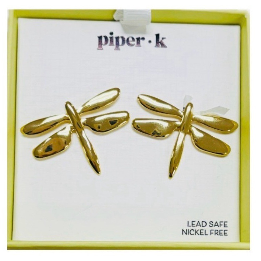 piper•k Gold Dragonfly Stud Earrings